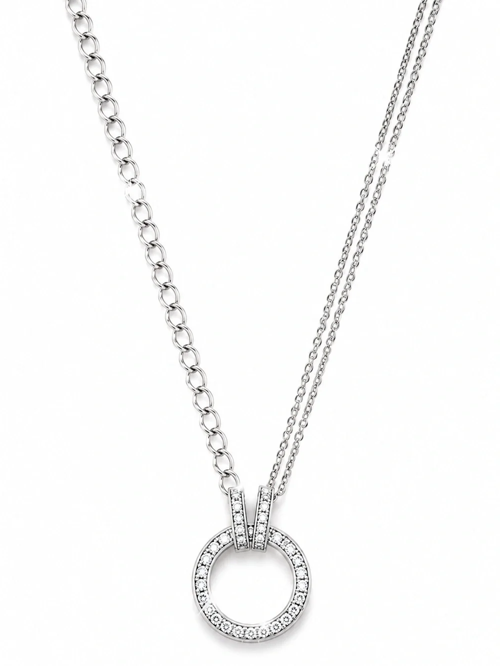 Silver Circle Pendant Necklace with Crystal Accents
